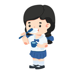 Cartoon of a girl brushing her clean teeth