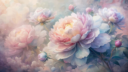 Graceful peony flower watercolor background