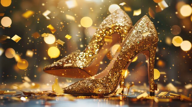 Gold glitter high heels deals