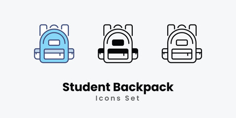 Student Backpack icons vector set stock illustration
