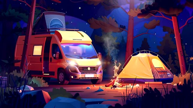 Camping at night. Seamless loop video background