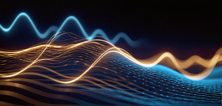 Energetic waveform that displays colorful and dynamic wave patterns showing the propagation of acoustic as well as electromagnetic waves
