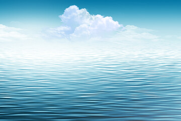 Obraz premium blue sky and sea Sea water, blue water, ocean waves, sky, clouds, surface, lake, skin, natural waves. Water reflection.
