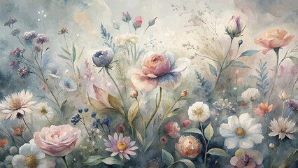 Rustic floral mixed watercolor background