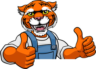 Tiger Mascot Plumber Mechanic Handyman Worker