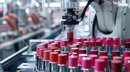 Lipstick manufacturing process in a factory.