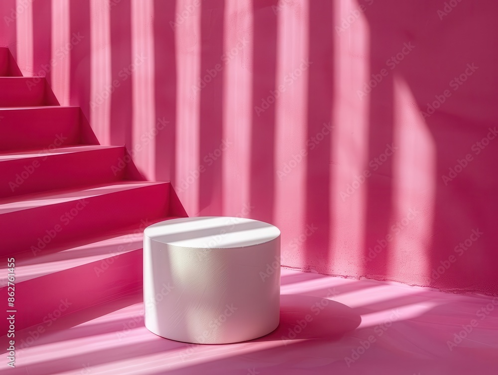 Aufkleber minimalist white objects casting shadows on a vibrant magenta background, enhancing the interplay of
