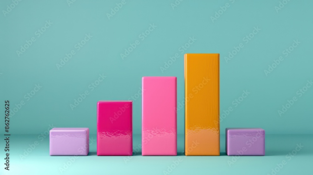 Poster A row of colorful blocks with pink and orange stripes. The blocks are arranged in a way that they look like a graph. The blocks are of different sizes and colors