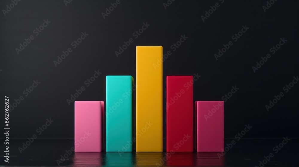 Poster a stack of colorful bars on a black background. the bars are arranged in a pyramid shape, with the t