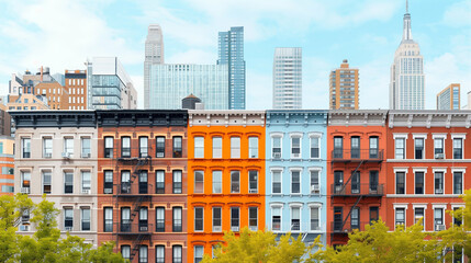 Obraz premium Colorful Row of City Buildings. Urban Skyline Contrast