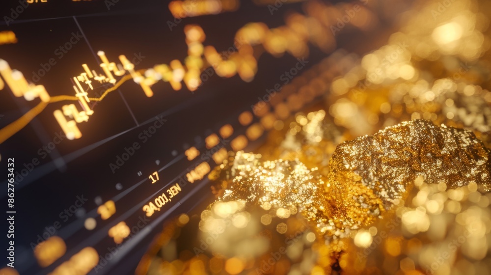 Aufkleber A close-up of a gold price graph on a computer monitor, showing recent market trends and analysis.