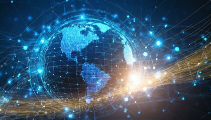 Obraz premium Abstract technology background of high speed global data transfer, ultra fast broadband and connection, digital cyber tech motion
