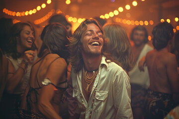 Young people dancing at a hippy party