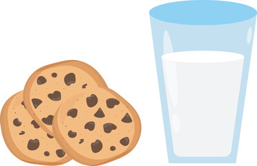 chocolate chip cookie and milk. vector illustration