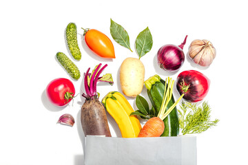 Harvest of autumn vegetables isolated on white background. Urban farm produce