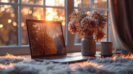 Minimalist studio laptop mockup in serene setting ideal for showcasing a blank screen
