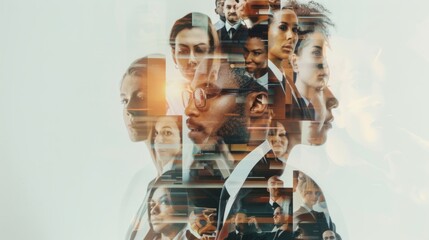 Diverse group of business people forming a collage of headshots, symbolizing teamwork and collaboration