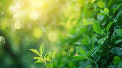 Naklejka premium Ultra Realistic Blurred Green Nature Background with Bokeh for Spring or Summer Concept