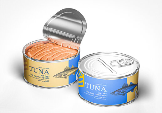 Open Tuna Tin Can Set Mockup