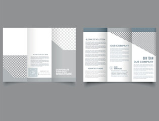 Gray trifold brochure. Trifold Template layout design with cover page for company profile, annual report, brochure, flyer.