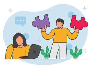 Employees solving business puzzles illustration