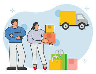 Couple doing shopping for wedding illustration