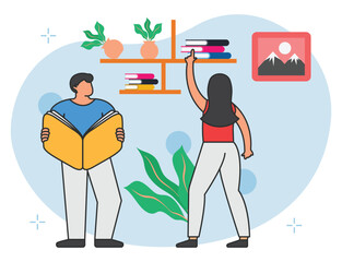 Girl pointing book in office illustrations