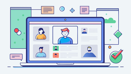 Diverse Virtual Team Meeting Online on Laptop Screen
