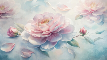 Watercolor background of camellia petals
