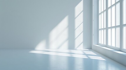 Fototapeta premium A large window in a white room with a bright sun shining through it