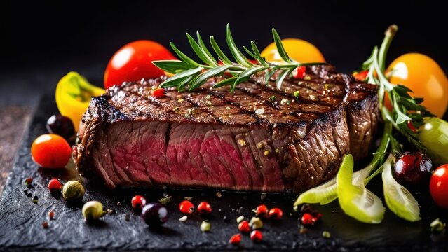 Elegant Steak Platter with Fresh Vegetables and Parsley Garnish - Powered by Adobe