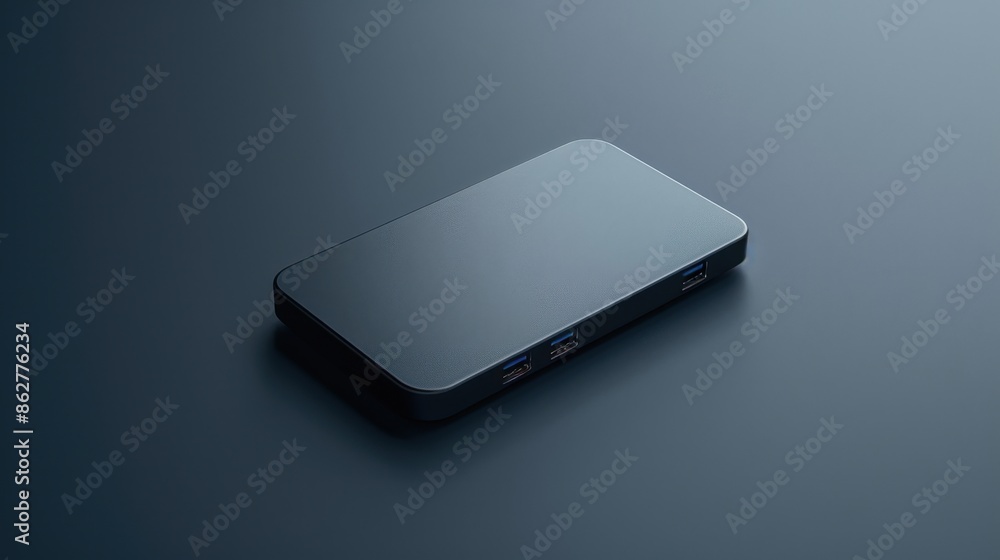 Aufkleber an external hard drive with a minimalist design on a simple background, highlighting its sleek and f