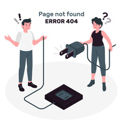 404 Error Page not Found with people connecting a plug