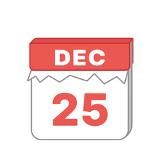 Calendar with 25 december. Christmas. Holiday. Cartoon, vector.