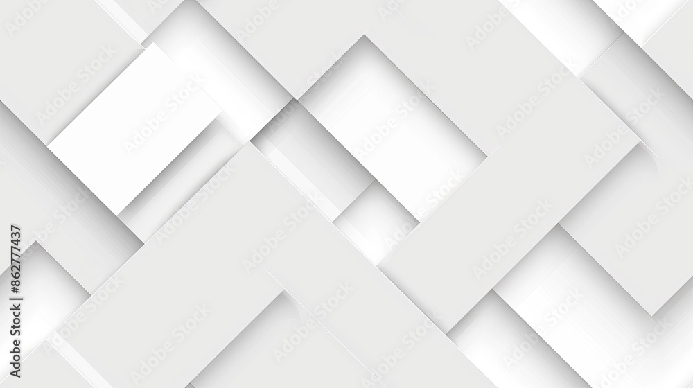 Poster a close-up of a white abstract geometric pattern with overlapping squares and shadows seamless patte