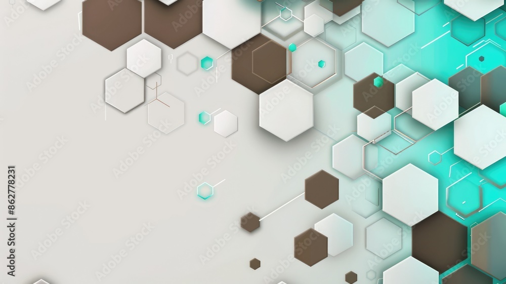 Poster abstract 3d hexagonal shapes with teal highlights. digital image of 3d hexagon or honeycomb shape wi