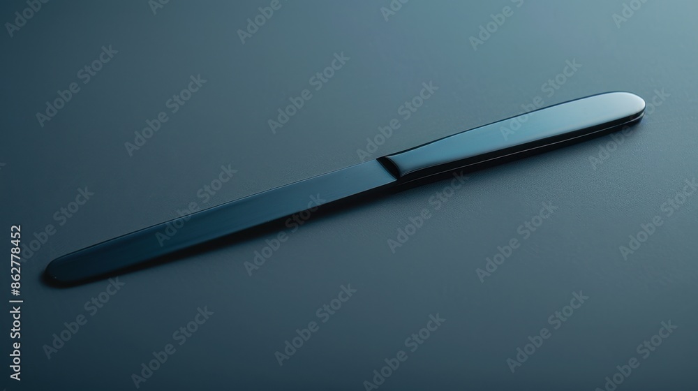 Poster a minimal letter opener displayed on a simple background, showcasing its streamlined form and functi