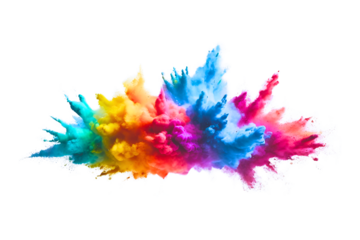 Colored powder explosion isolated on transparent background. Freeze motion. Colored cloud. Colorful dust explode. Paint Holi. png