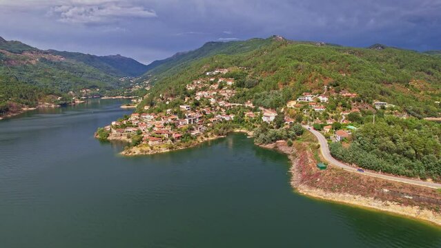 Aerial view of the road over Cavado river in Peneda-Geres National Park, Northern Portugal.