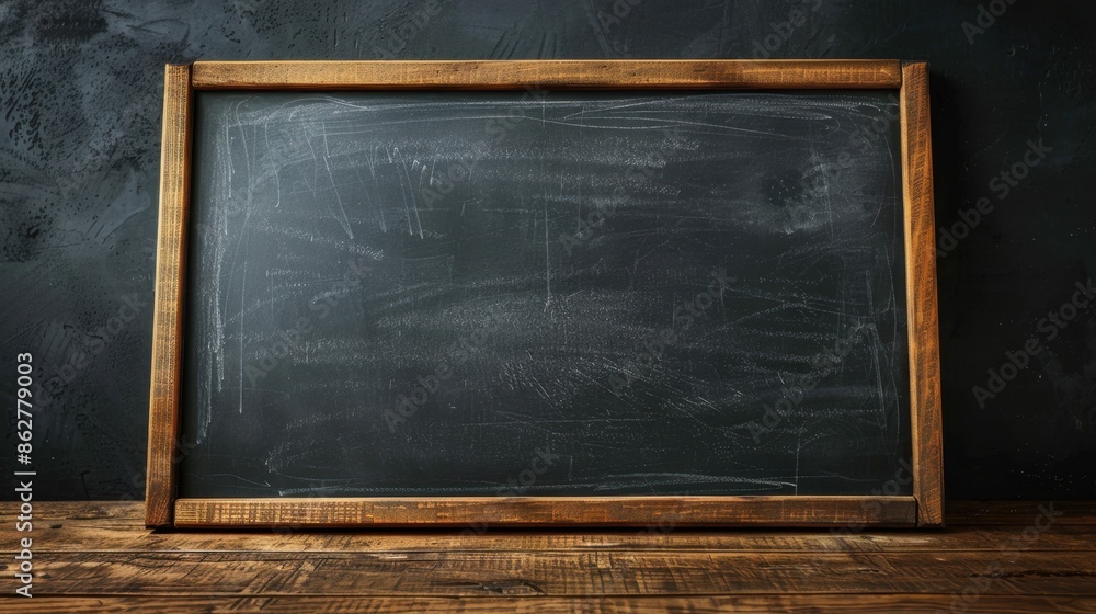 Poster a plain chalkboard mounted on a minimalistic background, ideal for presentations or creative spaces.