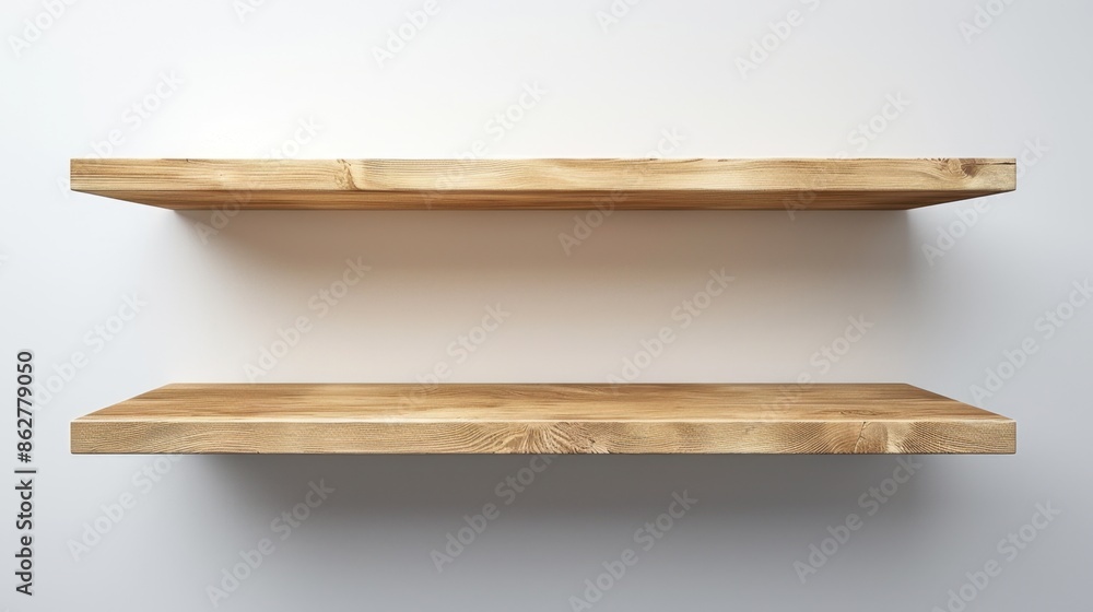 Aufkleber wall-mounted shelves arranged against a simple, minimalistic backdrop. the clean lines and unclutter