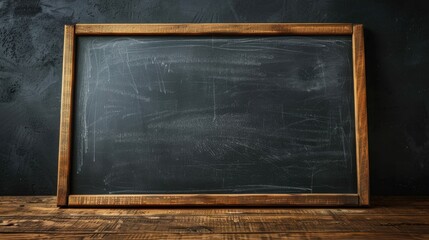 A plain chalkboard mounted on a minimalistic background, ideal for presentations or creative spaces. The simplicity enhances focus on the board's surface, inviting clear communication.