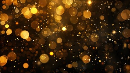 Sparkling Golden Bokeh on Black Background