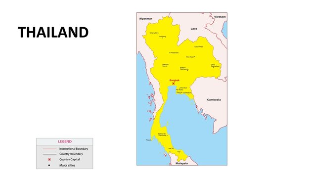Thailand Map. Major cities in Thailand. Political map of Thailand with border and neighbouring countries.