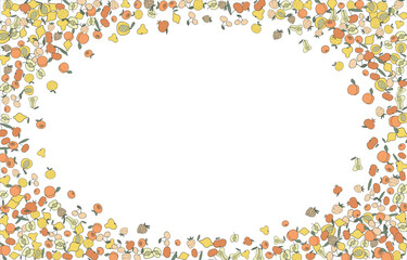 Frame of bright juicy berries. Frame with natural products. Empty space for text. Also can be used as banner, flyer, texture, poster. Hand drawing. Vector background. Illustration