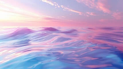Obraz premium Holographic waves gently ripple across a calm sea, symbolizing tranquility and advanced technology harmony with nature
