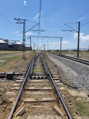 Obraz premium Infinite looking railway tracks outside Baku.