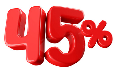 45 Percent Off Sale Red Number 3D Render