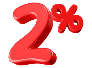 2 Percent Off Sale Red Number 3D Render