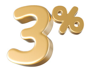 3 Percent Off Sale Gold Number 3D Render